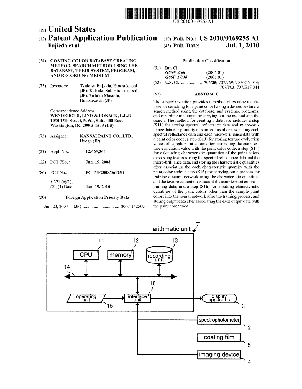 COATING COLOR DATABASE CREATING METHOD, SEARCH METHOD USING THE DATABASE, THEIR SYSTEM, PROGRAM, AND RECORDING MEDIUM - diagram, schematic, and image 01