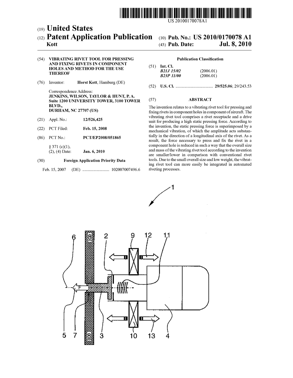 VIBRATING RIVET TOOL FOR PRESSING AND FIXING RIVETS IN COMPONENT HOLES AND METHOD FOR THE USE THEREOF - diagram, schematic, and image 01