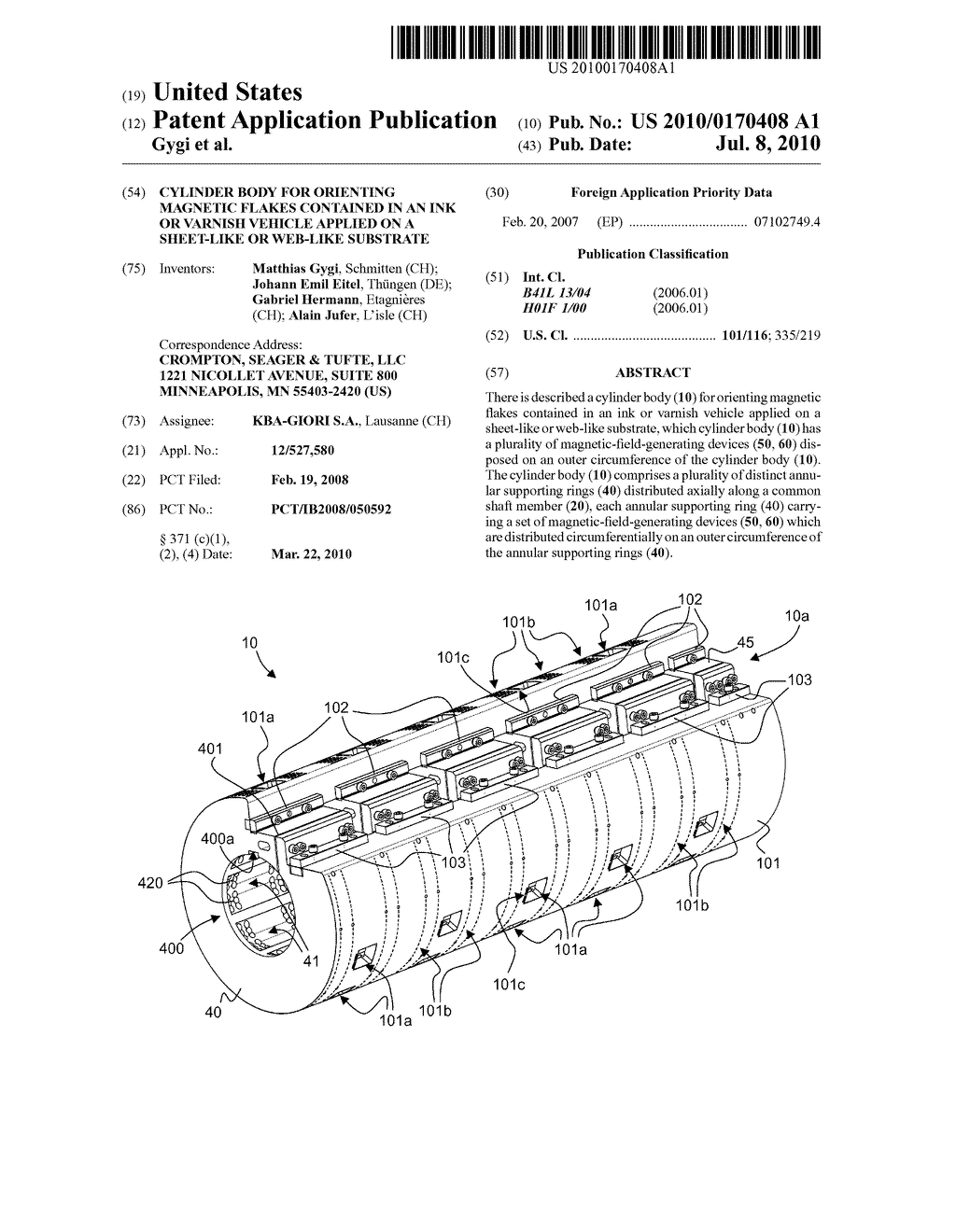 Cylinder Body for Orienting Magnetic Flakes Contained in an Ink or Varnish Vehicle Applied on a Sheet-Like or Web-Like Substrate - diagram, schematic, and image 01