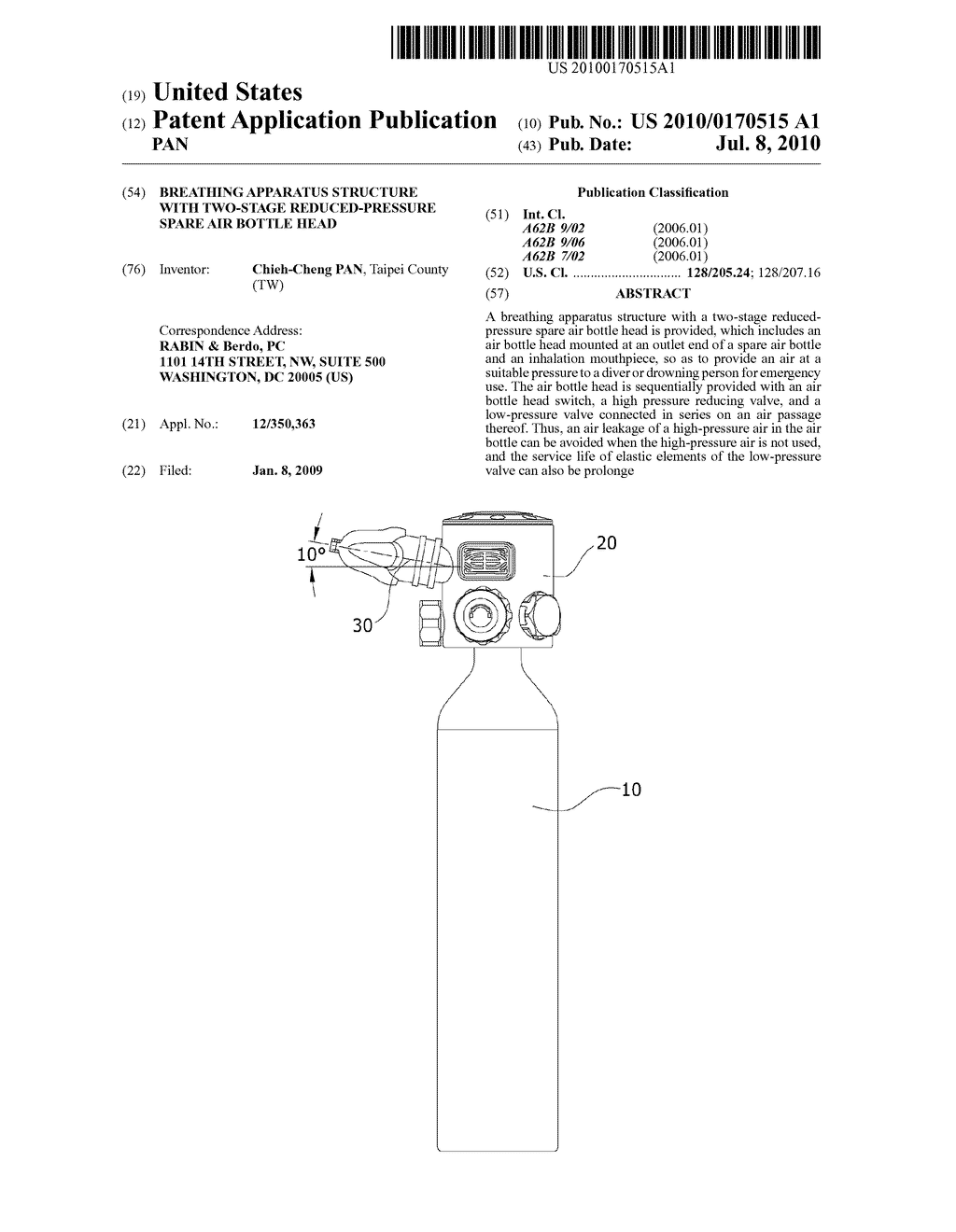 BREATHING APPARATUS STRUCTURE WITH TWO-STAGE REDUCED-PRESSURE SPARE AIR BOTTLE HEAD - diagram, schematic, and image 01