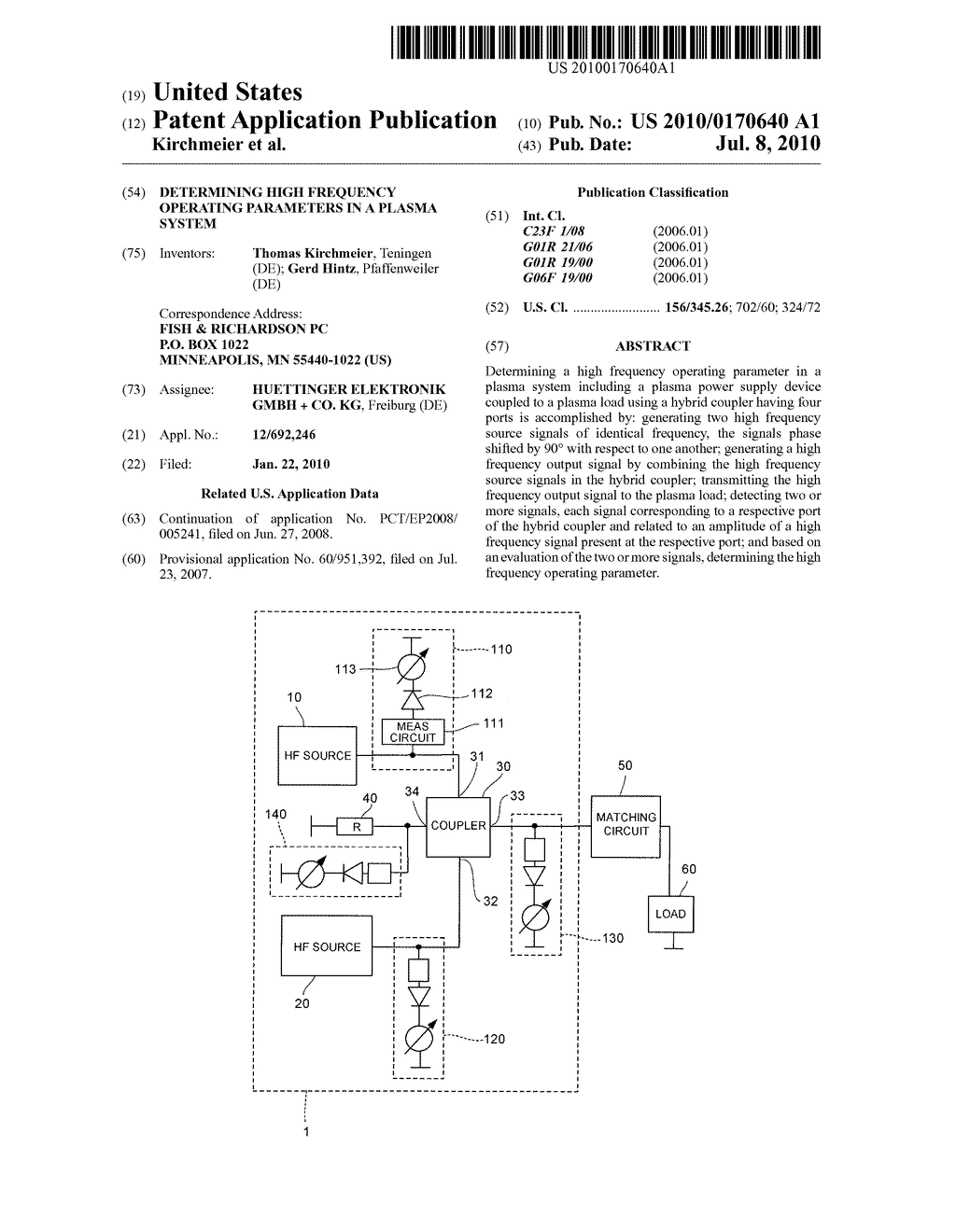 DETERMINING HIGH FREQUENCY OPERATING PARAMETERS IN A PLASMA SYSTEM - diagram, schematic, and image 01