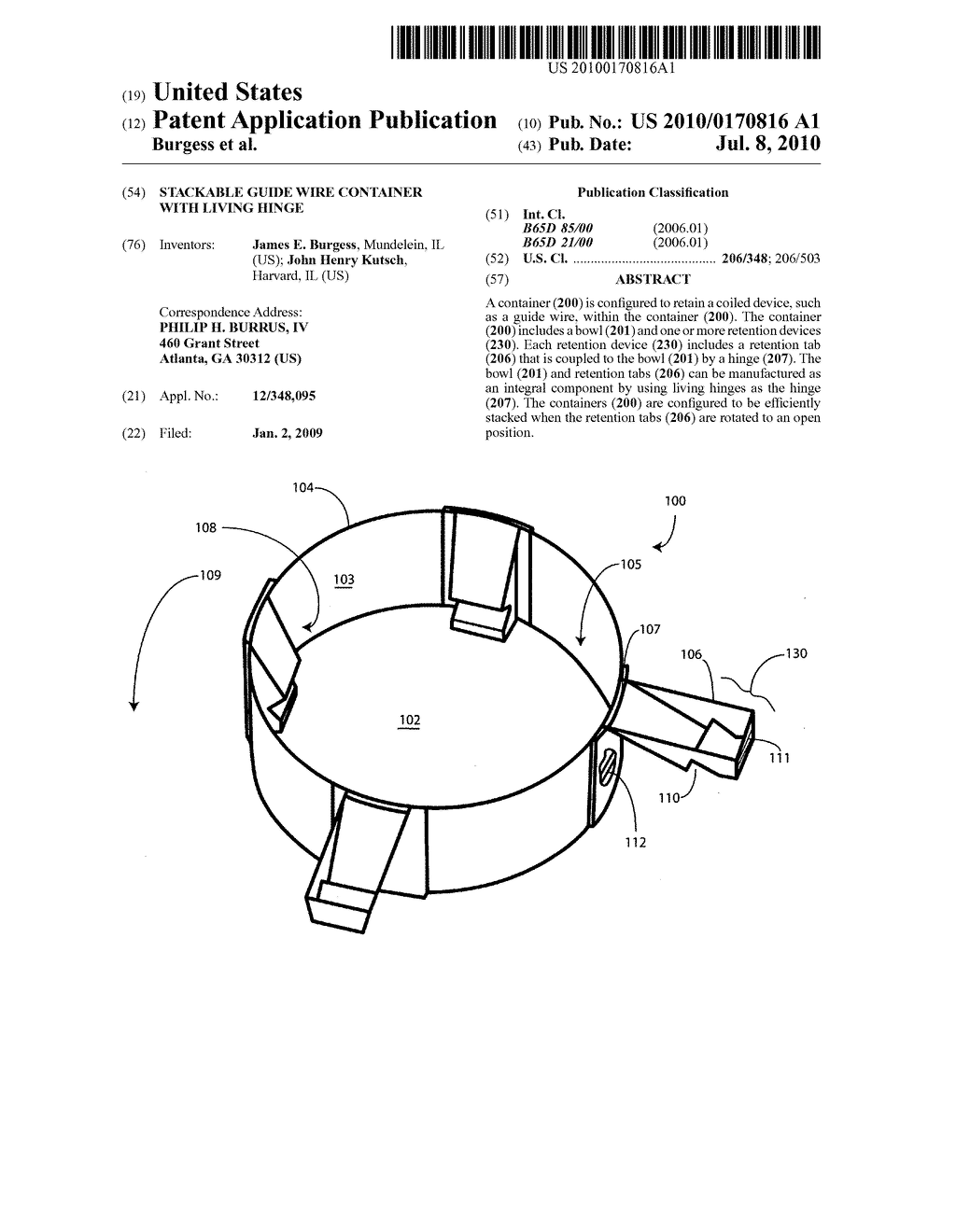 Stackable Guide Wire Container with Living Hinge - diagram, schematic, and image 01