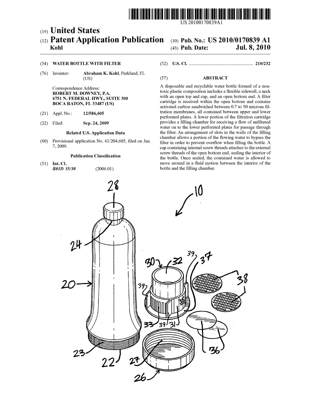 Water bottle with filter - diagram, schematic, and image 01