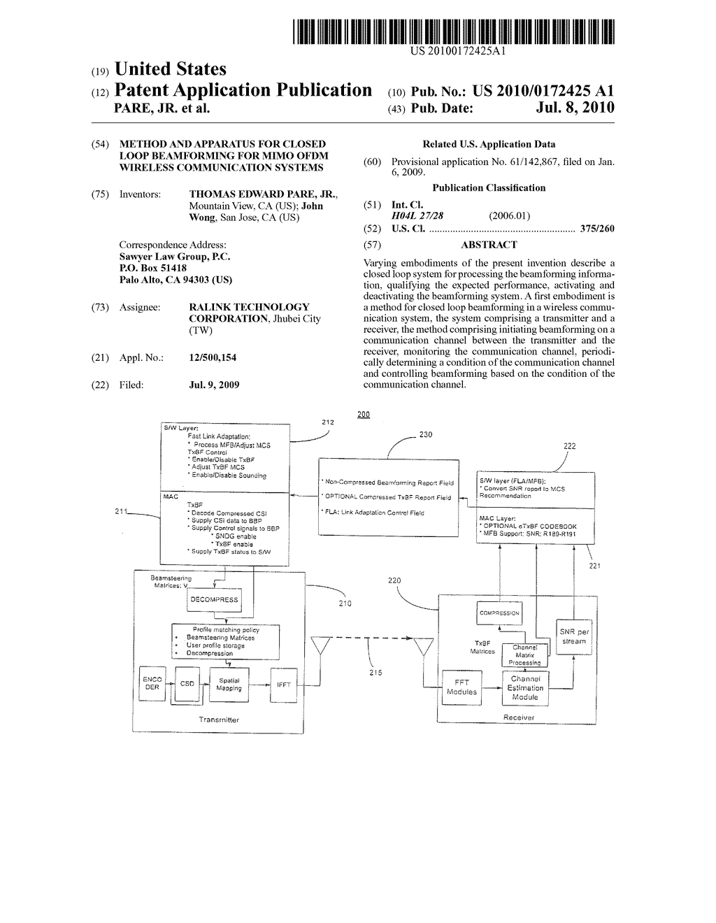 METHOD AND APPARATUS FOR CLOSED LOOP BEAMFORMING FOR MIMO OFDM WIRELESS COMMUNICATION SYSTEMS - diagram, schematic, and image 01