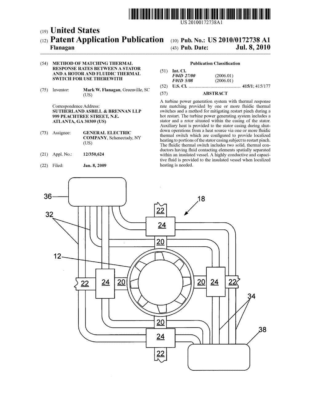 Method of Matching Thermal Response Rates Between A Stator and a Rotor and Fluidic Thermal Switch for Use Therewith - diagram, schematic, and image 01
