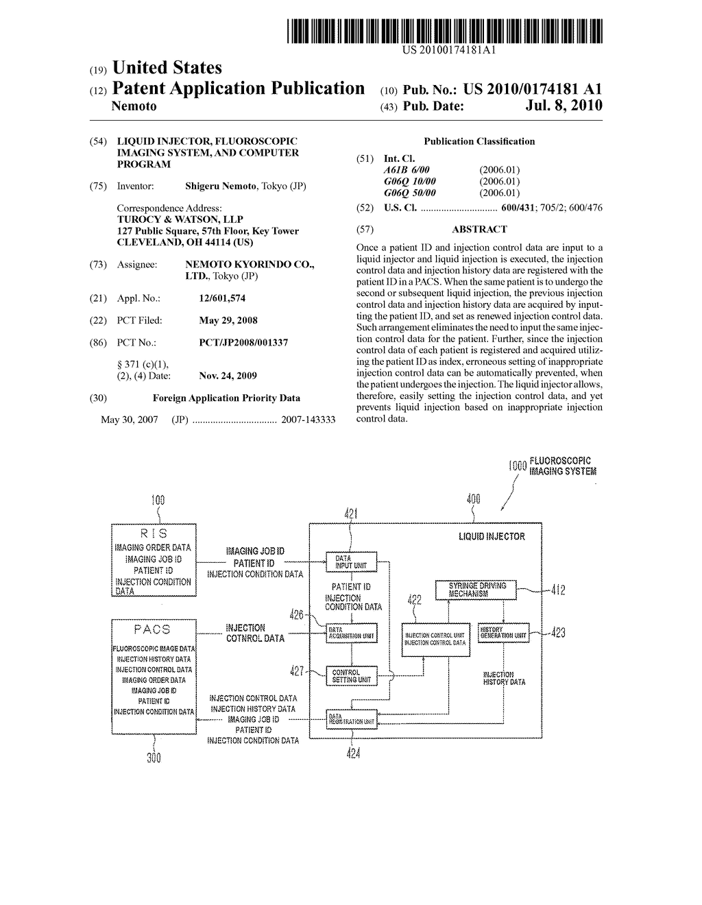 LIQUID INJECTOR, FLUOROSCOPIC IMAGING SYSTEM, AND COMPUTER PROGRAM - diagram, schematic, and image 01