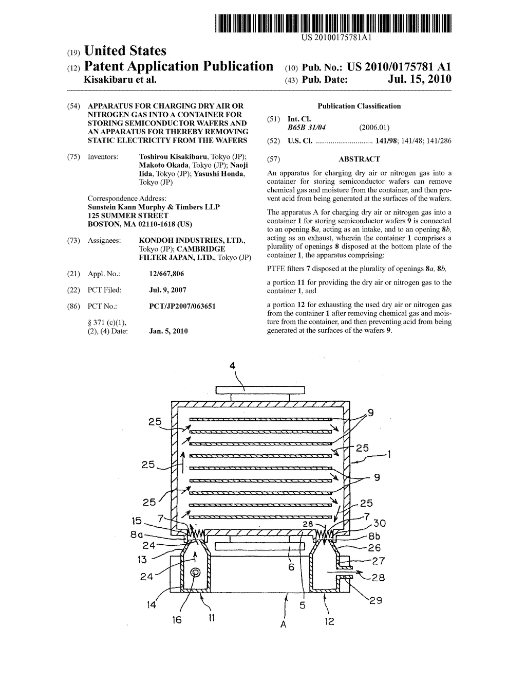 Apparatus for Charging Dry Air or Nitrogen Gas into a Container for Storing Semiconductor Wafers and an Apparatus for Thereby Removing Static Electricity from the Wafers - diagram, schematic, and image 01