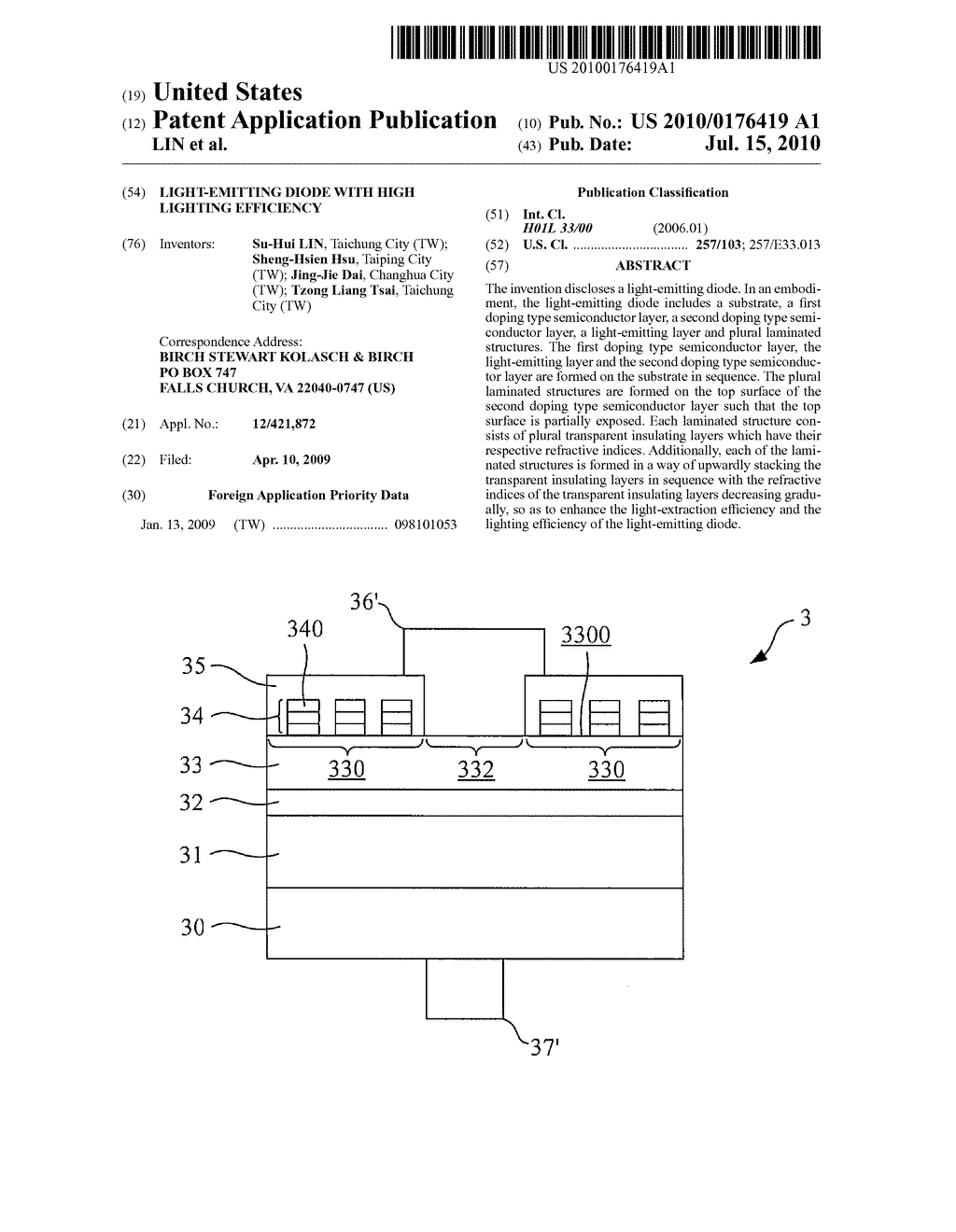 LIGHT-EMITTING DIODE WITH HIGH LIGHTING EFFICIENCY - diagram, schematic, and image 01