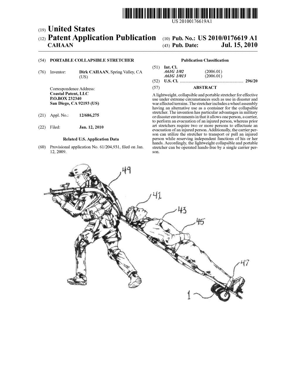 PORTABLE COLLAPSIBLE STRETCHER - diagram, schematic, and image 01