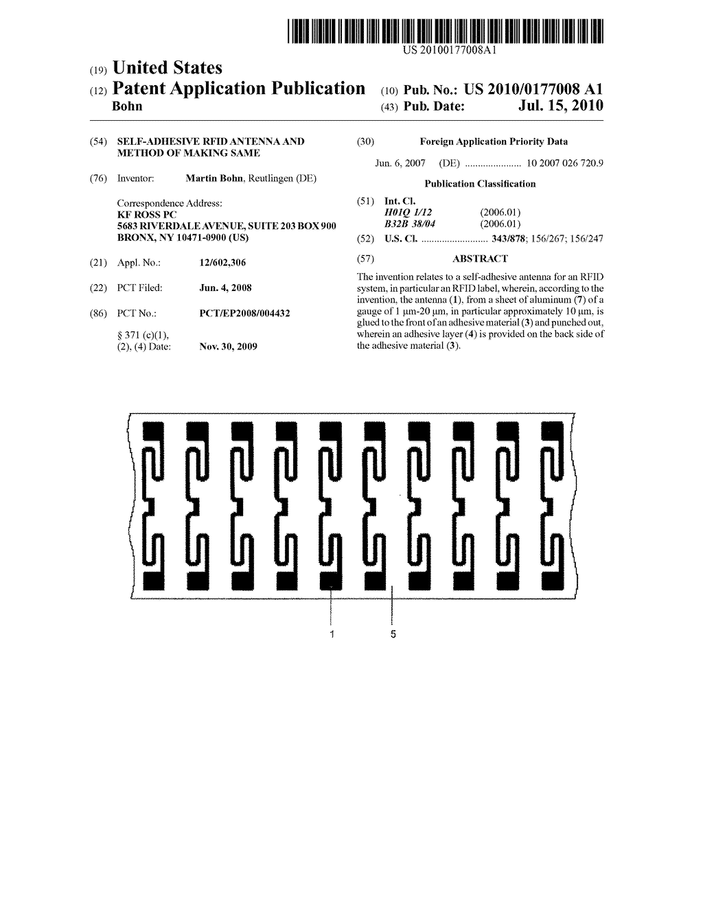 SELF-ADHESIVE RFID ANTENNA AND METHOD OF MAKING SAME - diagram, schematic, and image 01