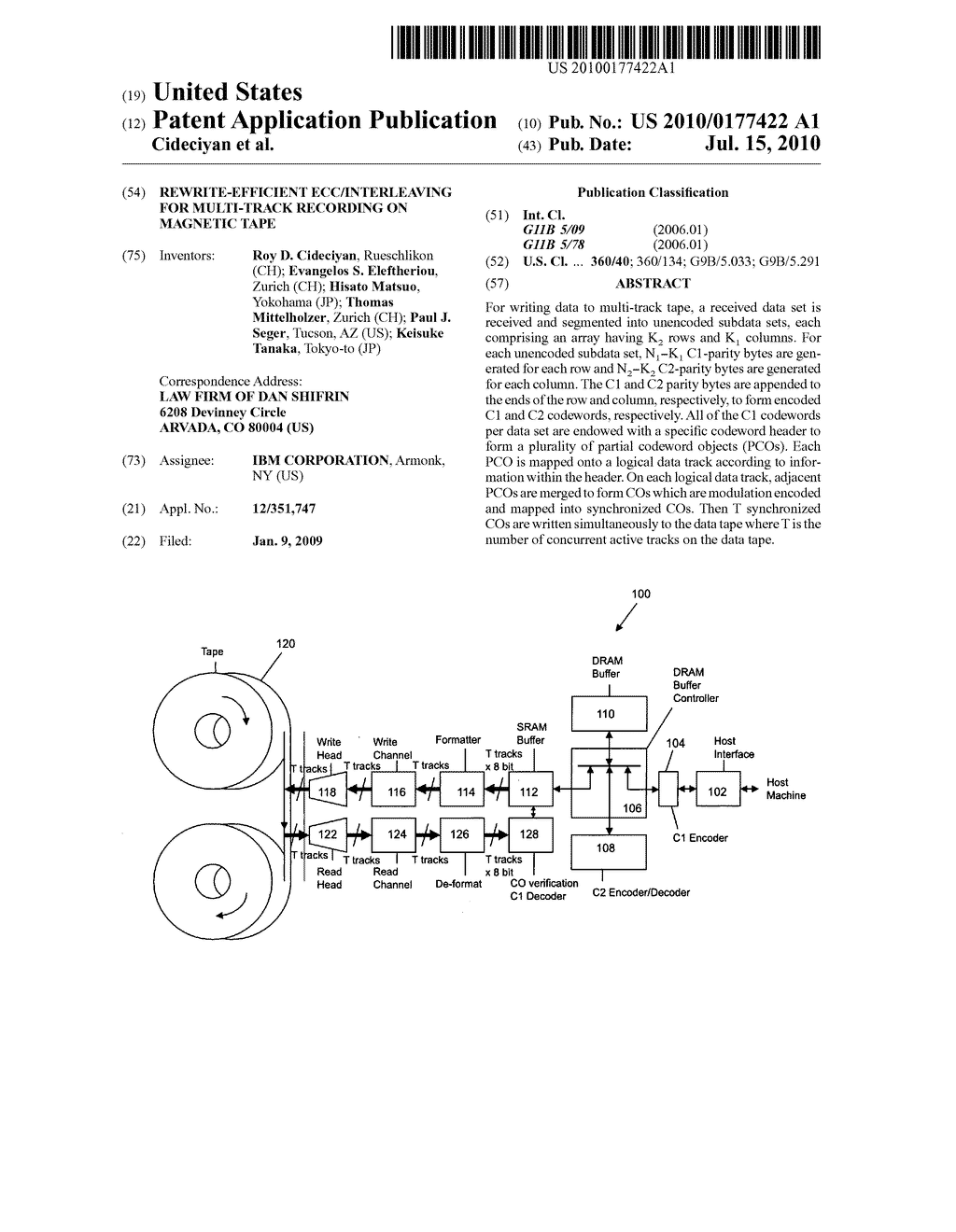 REWRITE-EFFICIENT ECC/INTERLEAVING FOR MULTI-TRACK RECORDING ON MAGNETIC TAPE - diagram, schematic, and image 01