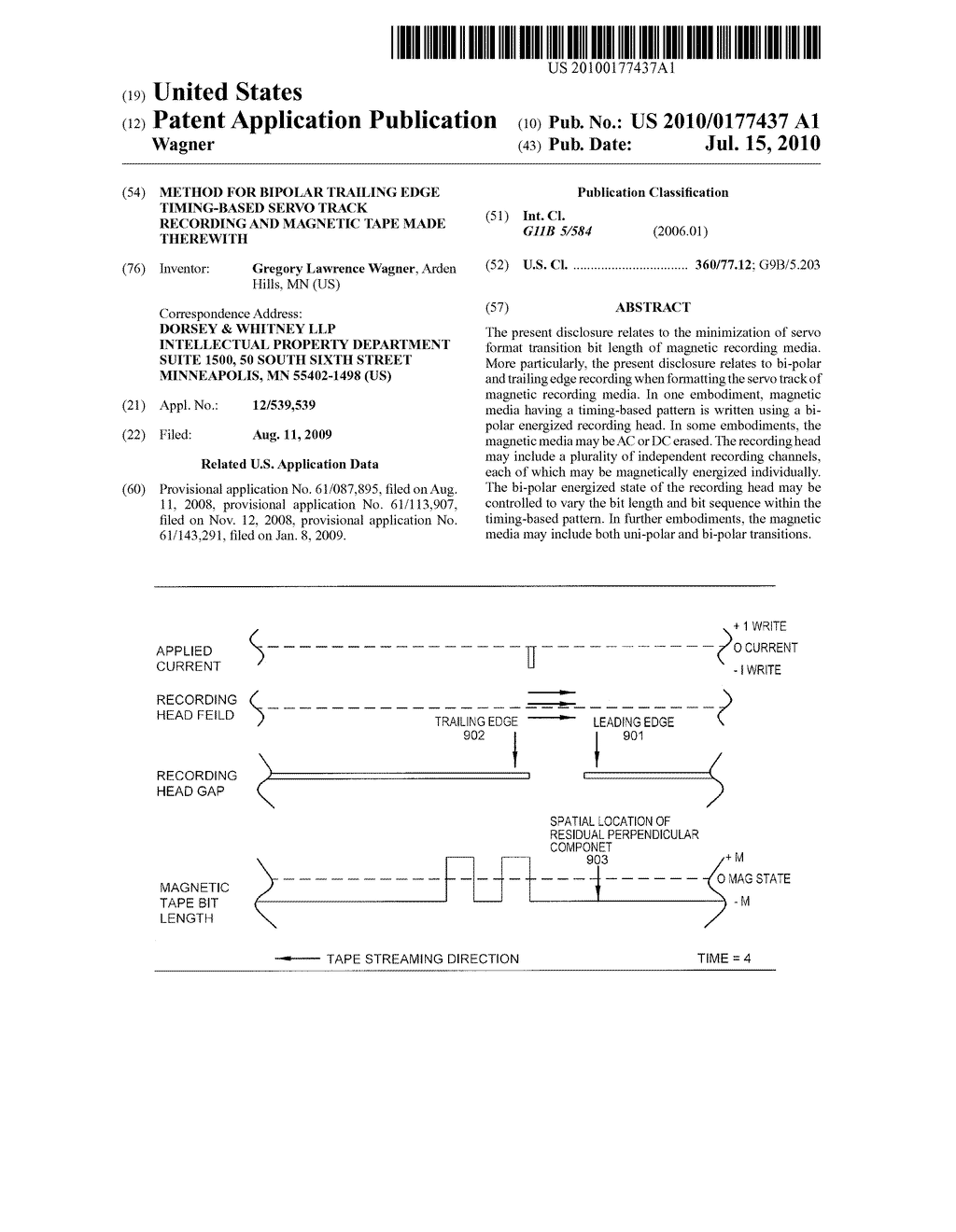 Method for Bipolar Trailing Edge Timing-Based Servo Track Recording and Magnetic Tape Made Therewith - diagram, schematic, and image 01