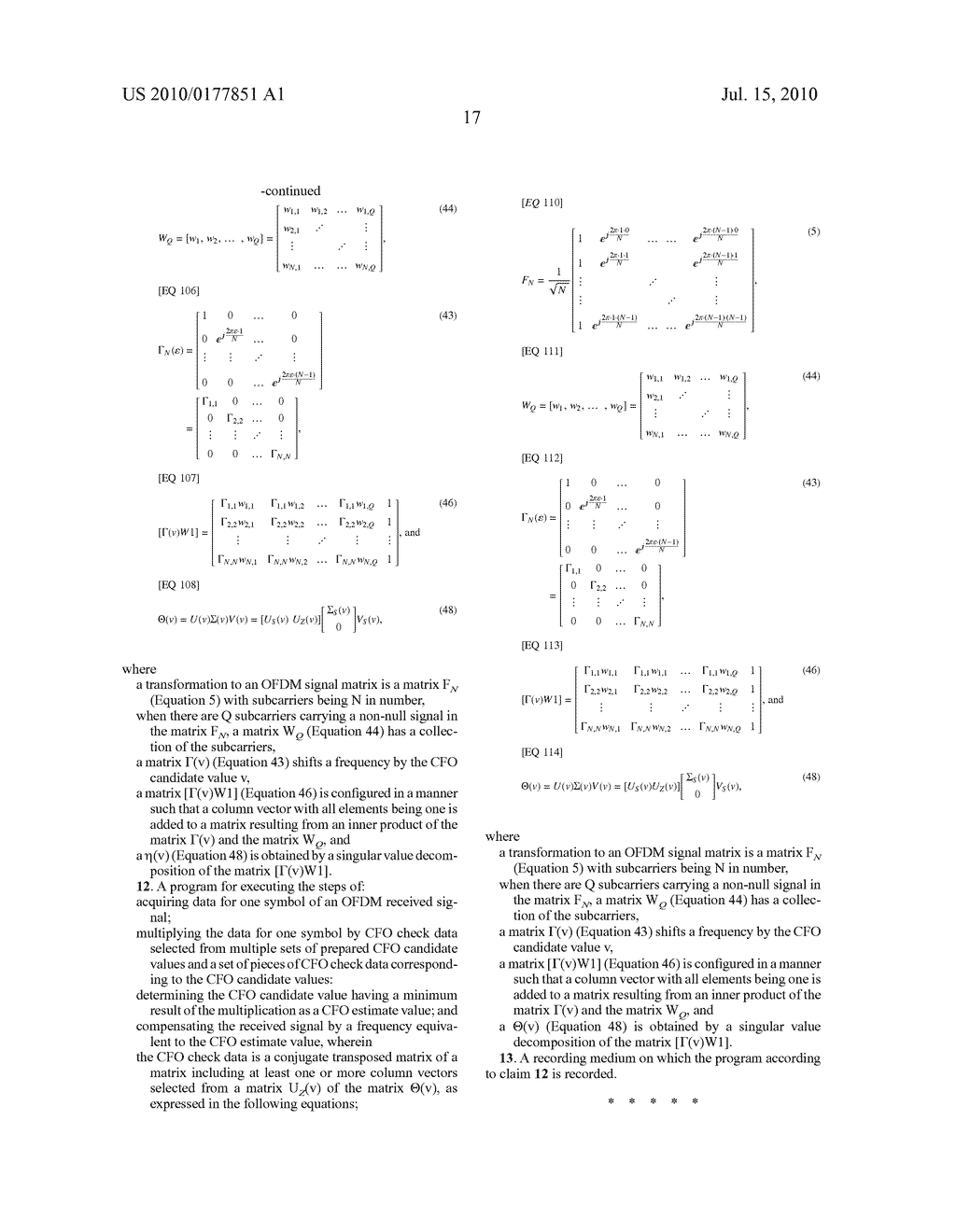 COMPENSATION METHOD, PROGRAM, RECORDING MEDIUM, AND RECEIVER FOR OFDM SIGNAL HAVING CFO AND DCO - diagram, schematic, and image 39