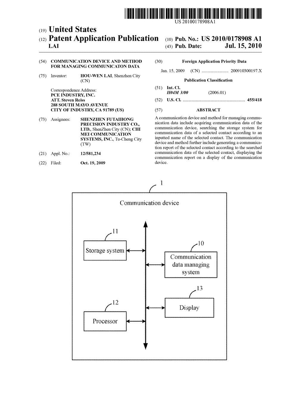 COMMUNICATION DEVICE AND METHOD FOR MANAGING COMMUNICATON DATA - diagram, schematic, and image 01