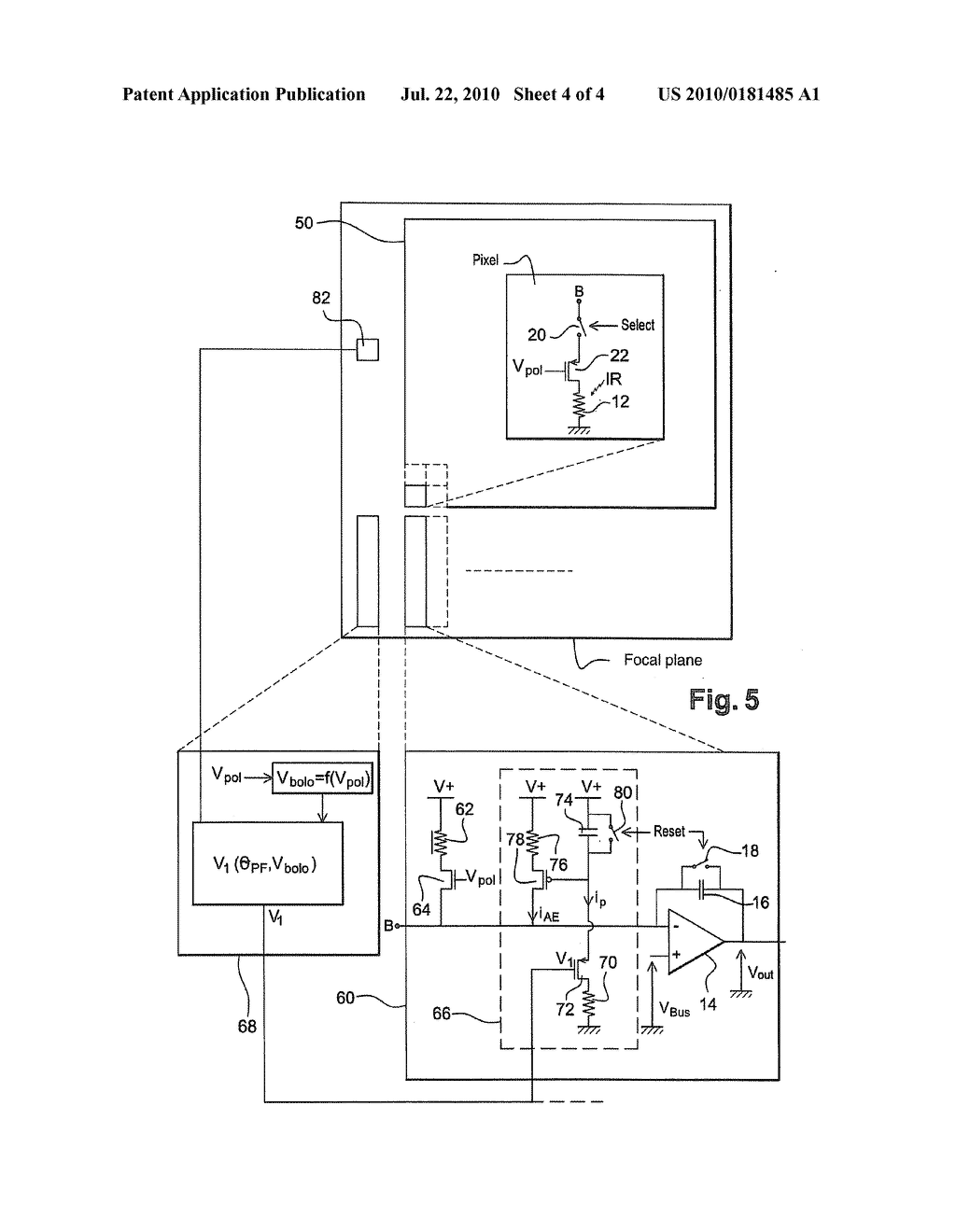 DEVICE FOR THE DETECTION OF AN ELECTROMAGNETIC RADIATION AND ELECTROMAGNETIC RADIATION DETECTOR COMPRISING SUCH DEVICES - diagram, schematic, and image 05