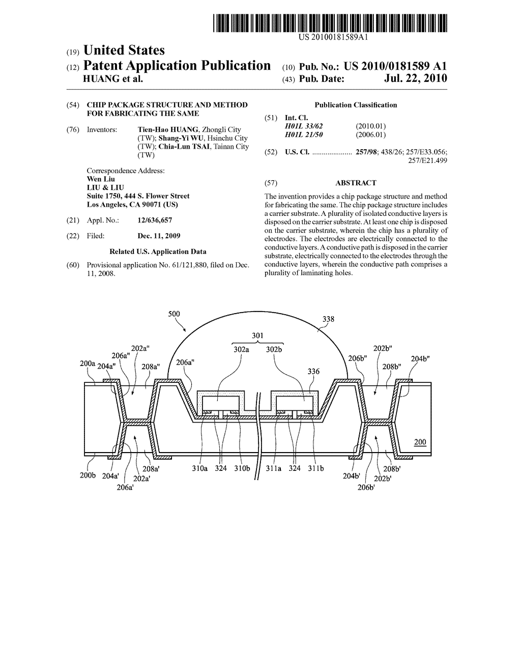 CHIP PACKAGE STRUCTURE AND METHOD FOR FABRICATING THE SAME - diagram, schematic, and image 01