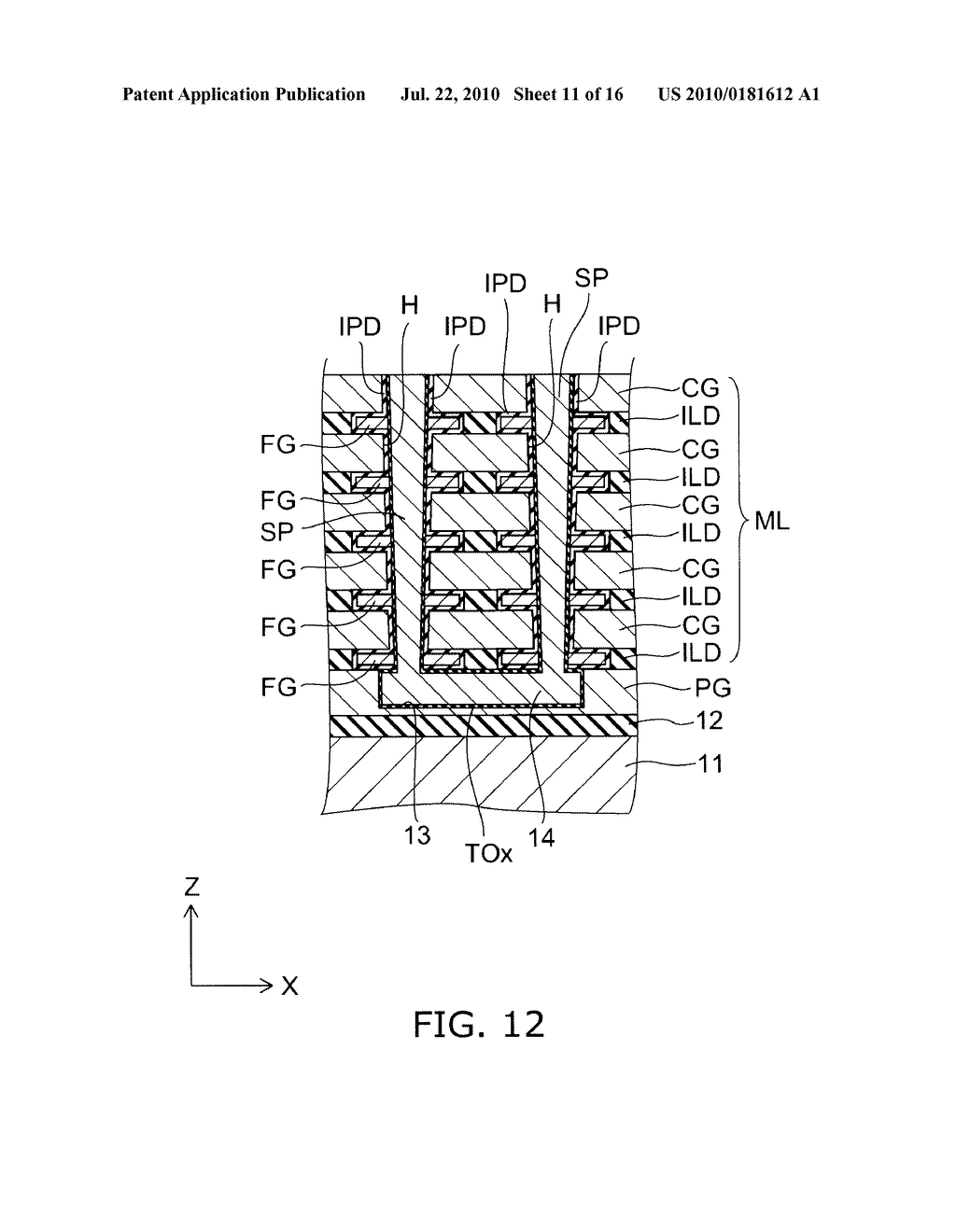 NONVOLATILE SEMICONDUCTOR MEMORY DEVICE AND METHOD FOR MANUFACTURING SAME - diagram, schematic, and image 12