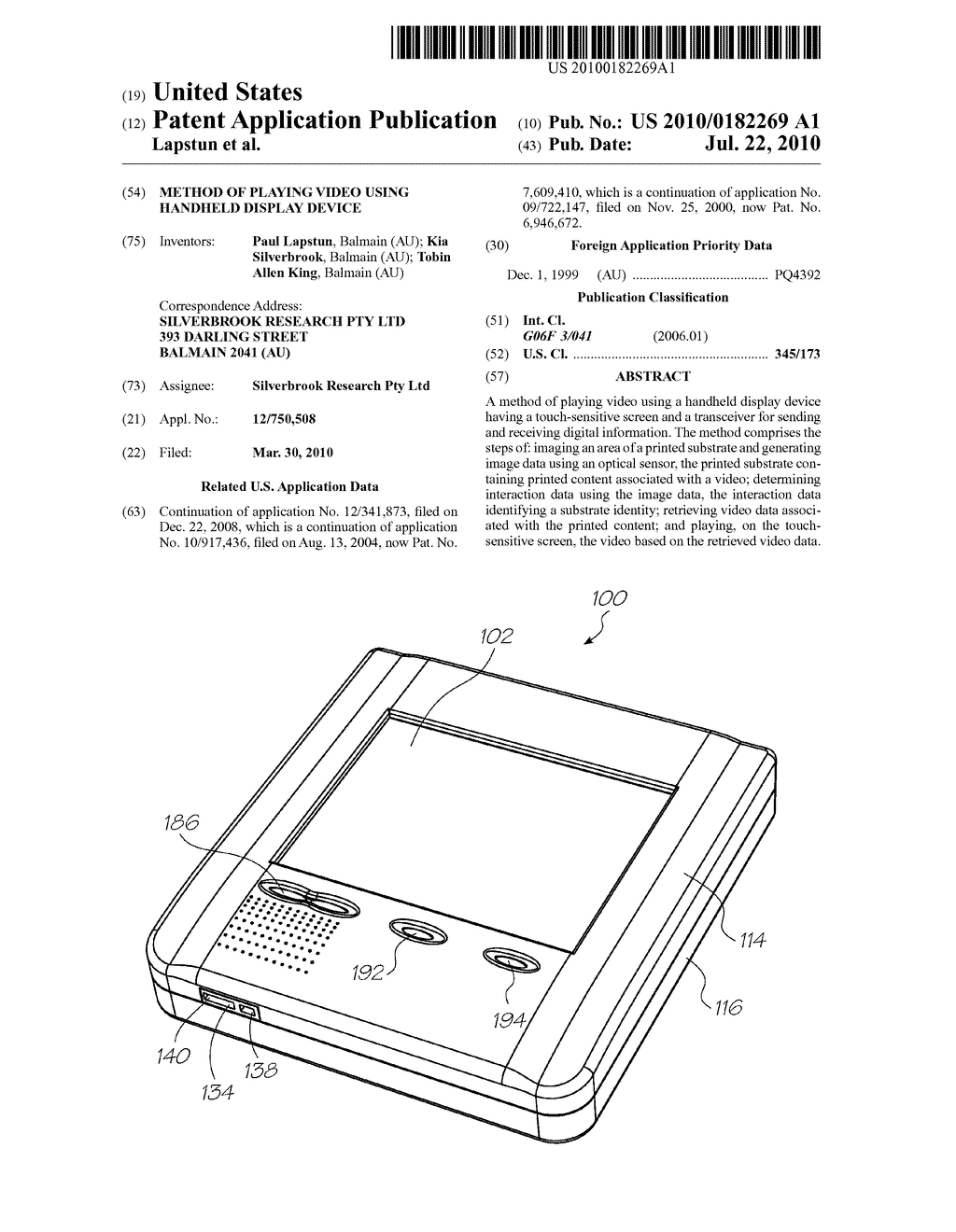 METHOD OF PLAYING VIDEO USING HANDHELD DISPLAY DEVICE - diagram, schematic, and image 01