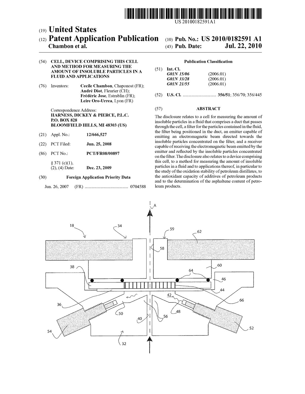 CELL, DEVICE COMPRISING THIS CELL AND METHOD FOR MEASURING THE AMOUNT OF INSOLUBLE PARTICLES IN A FLUID AND APPLICATIONS - diagram, schematic, and image 01