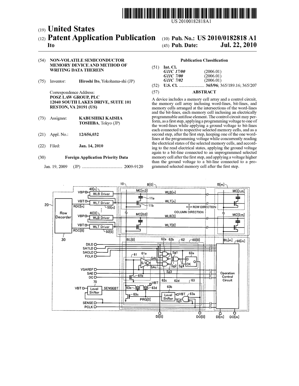 Non-volatile semiconductor memory device and method of writing data therein - diagram, schematic, and image 01