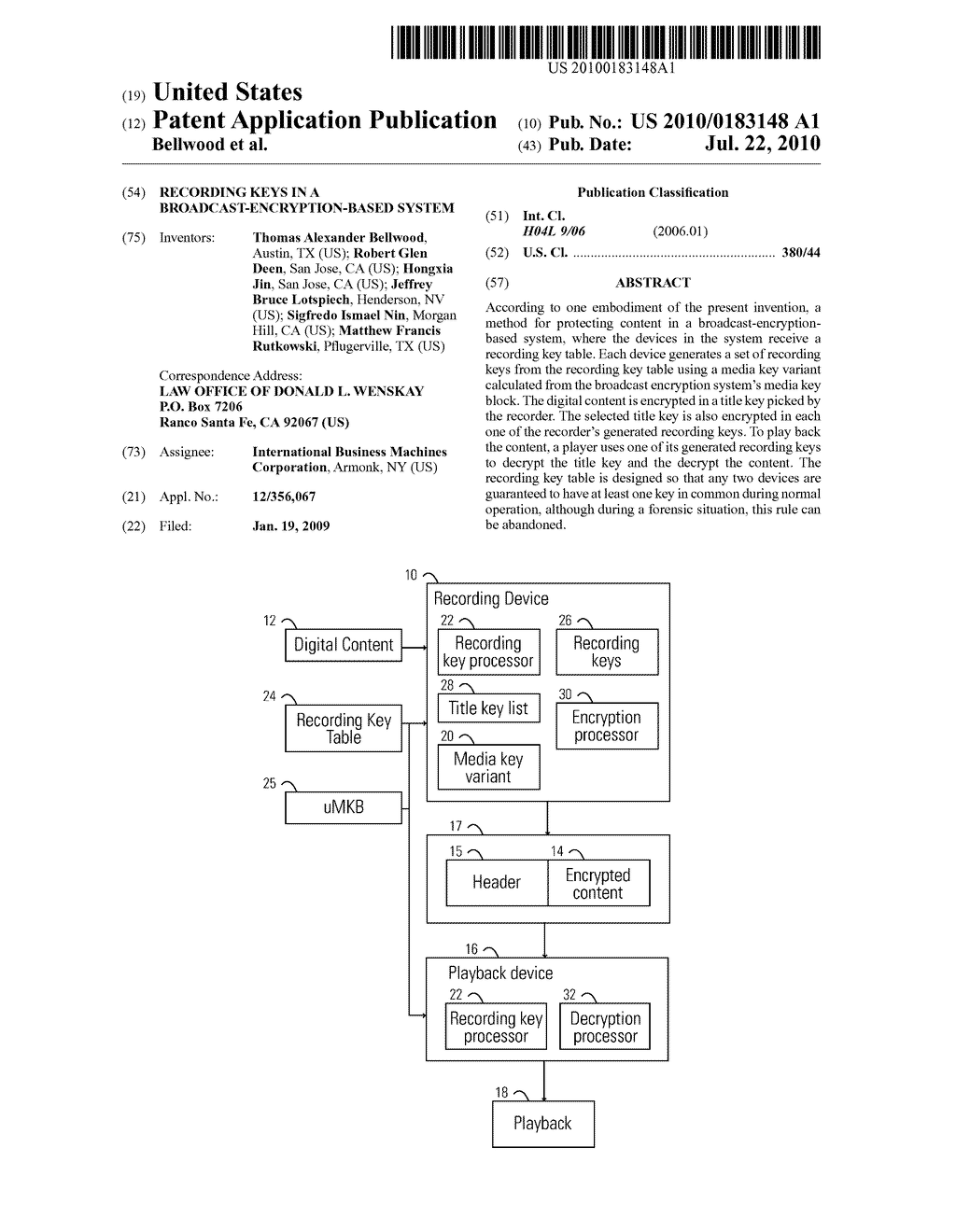 RECORDING KEYS IN A BROADCAST-ENCRYPTION-BASED SYSTEM - diagram, schematic, and image 01