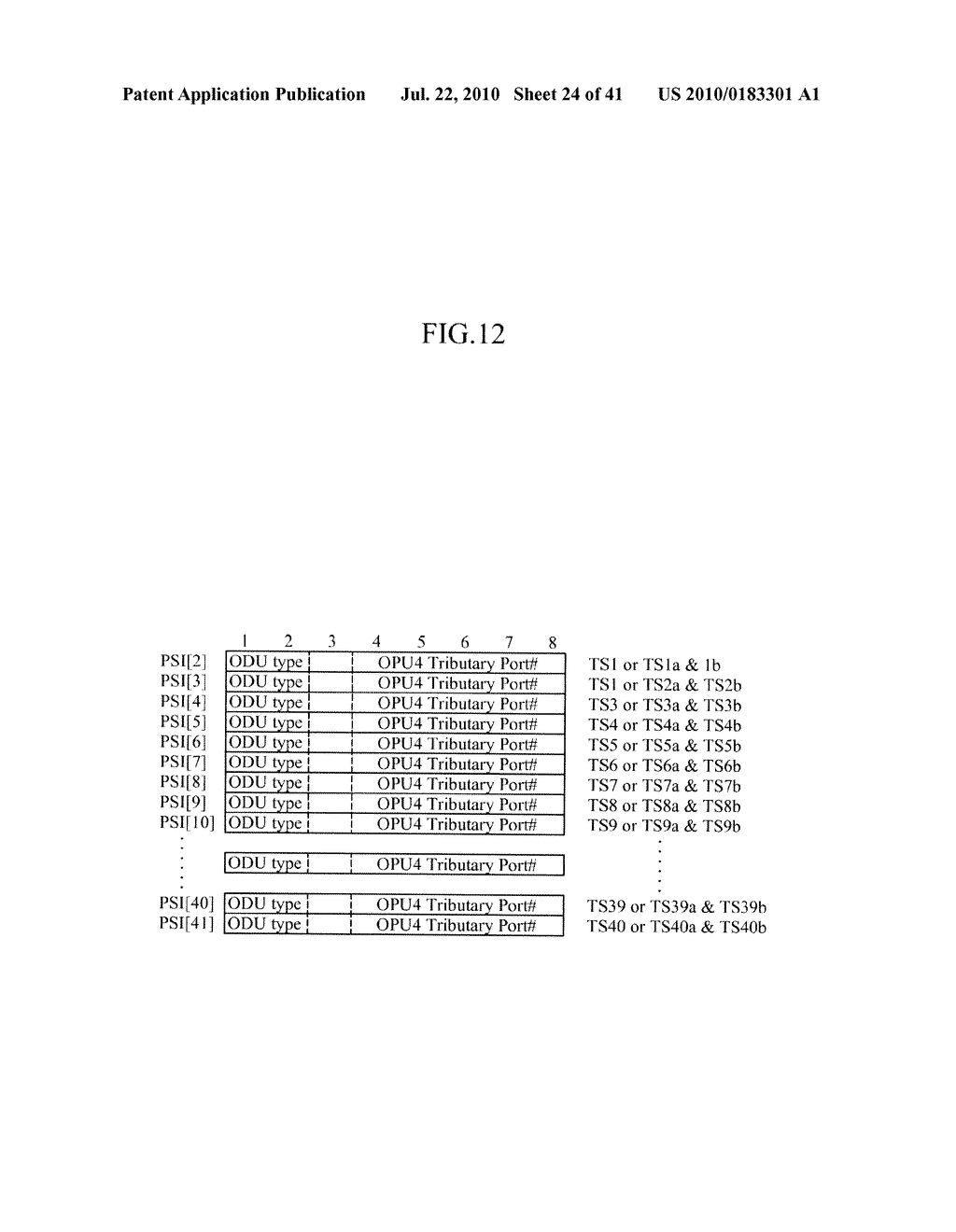 APPARATUS SUITABLE FOR TRANSPORTING CLIENT SIGNALS, AND APPARATUS AND METHOD SUITABLE FOR MAPPING OR DEMAPPING TRIBUTARY SLOTS FOR TRANSPORT OF CLIENT SIGNALS - diagram, schematic, and image 25