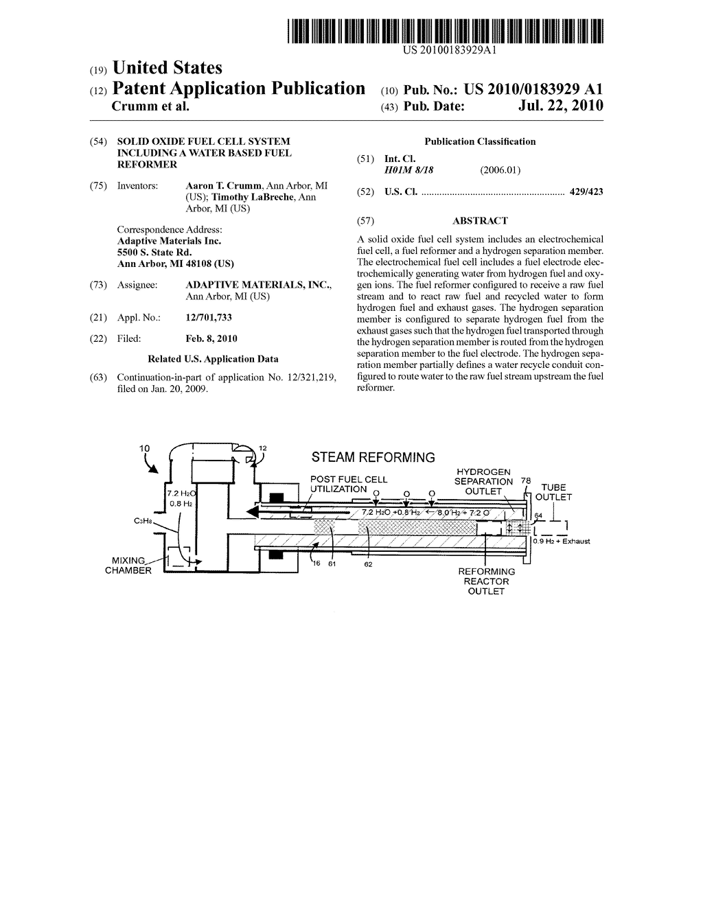 SOLID OXIDE FUEL CELL SYSTEM INCLUDING A WATER BASED FUEL REFORMER - diagram, schematic, and image 01