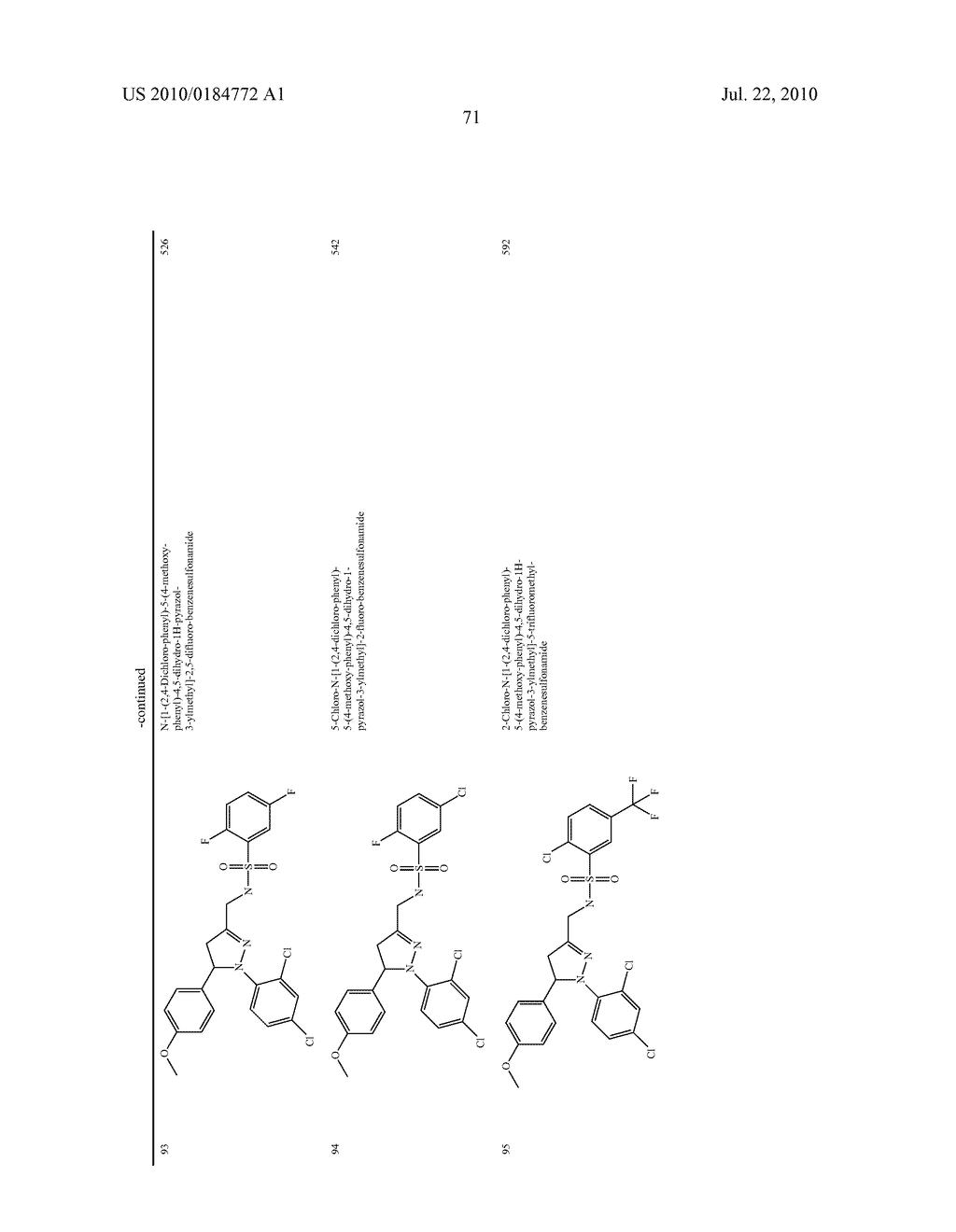 SULFONAMIDE SUBSTITUTED PYRAZOLINE COMPOUNDS, THEIR PREPARATION AND USE AS CB1 MODULATORS - diagram, schematic, and image 74