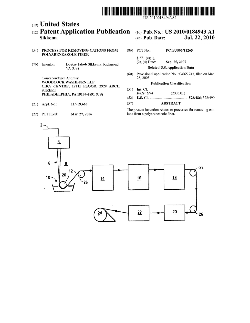 PROCESS FOR REMOVING CATIONS FROM POLYARENEAZOLE FIBER - diagram, schematic, and image 01