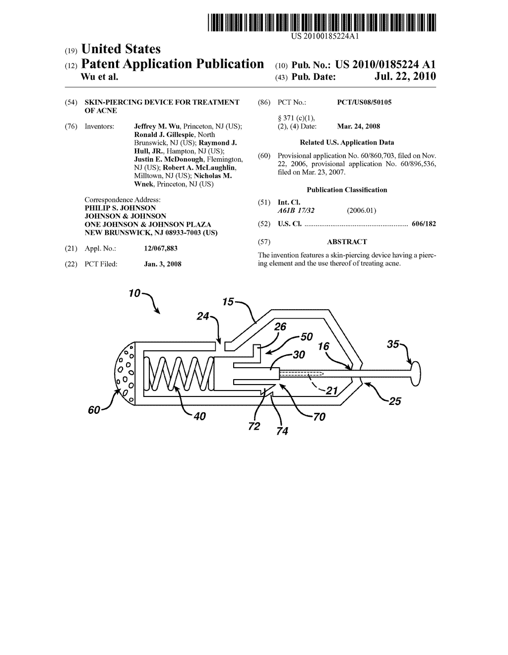 SKIN-PIERCING DEVICE FOR TREATMENT OF ACNE - diagram, schematic, and image 01