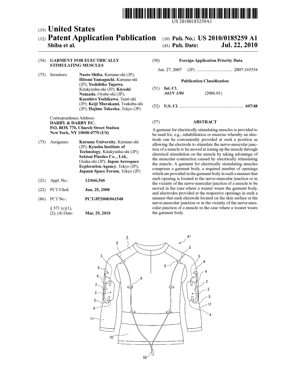 GARMENT FOR ELECTRICALLY STIMULATING MUSCLES - diagram, schematic, and image 01