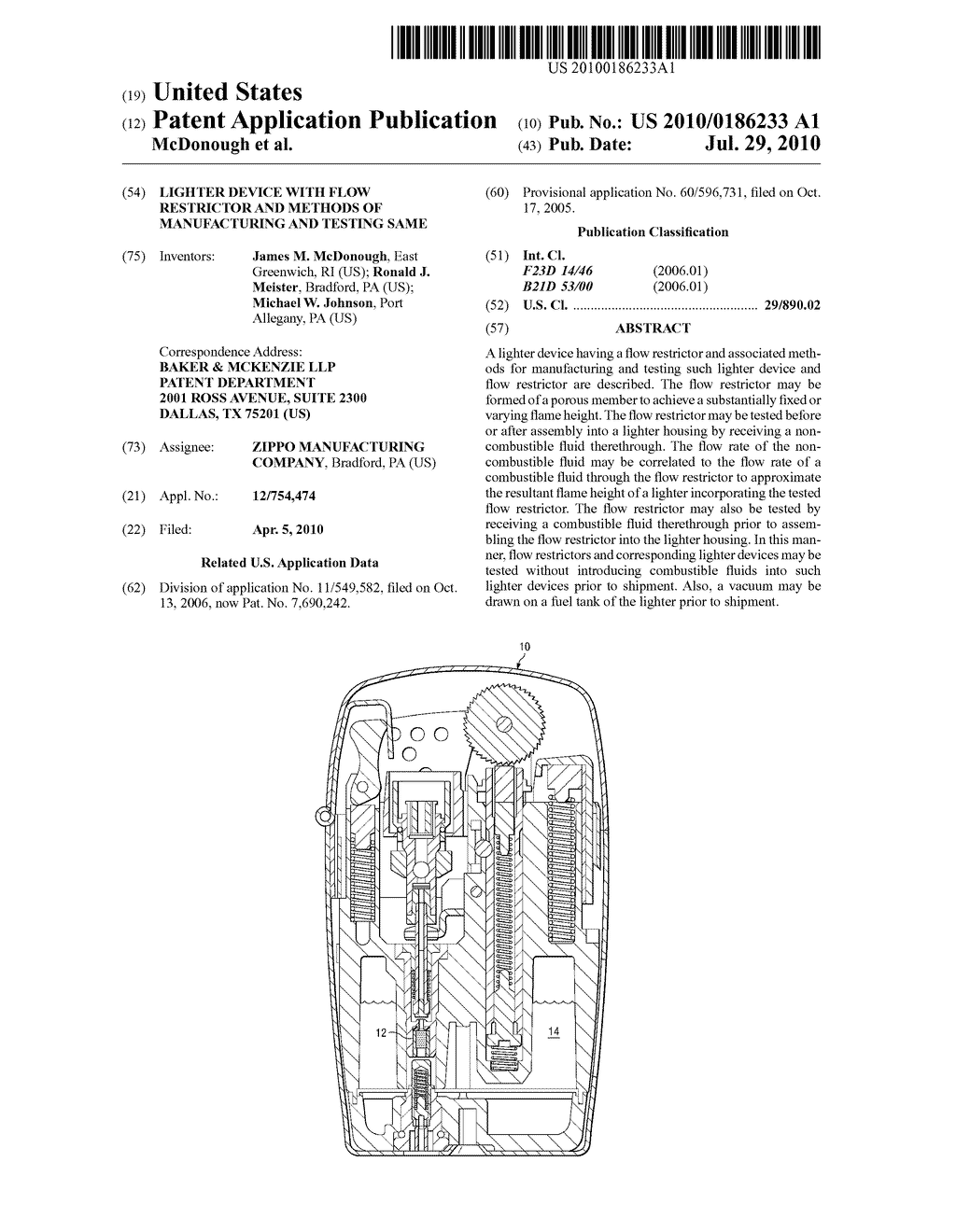 LIGHTER DEVICE WITH FLOW RESTRICTOR AND METHODS OF MANUFACTURING AND TESTING SAME - diagram, schematic, and image 01