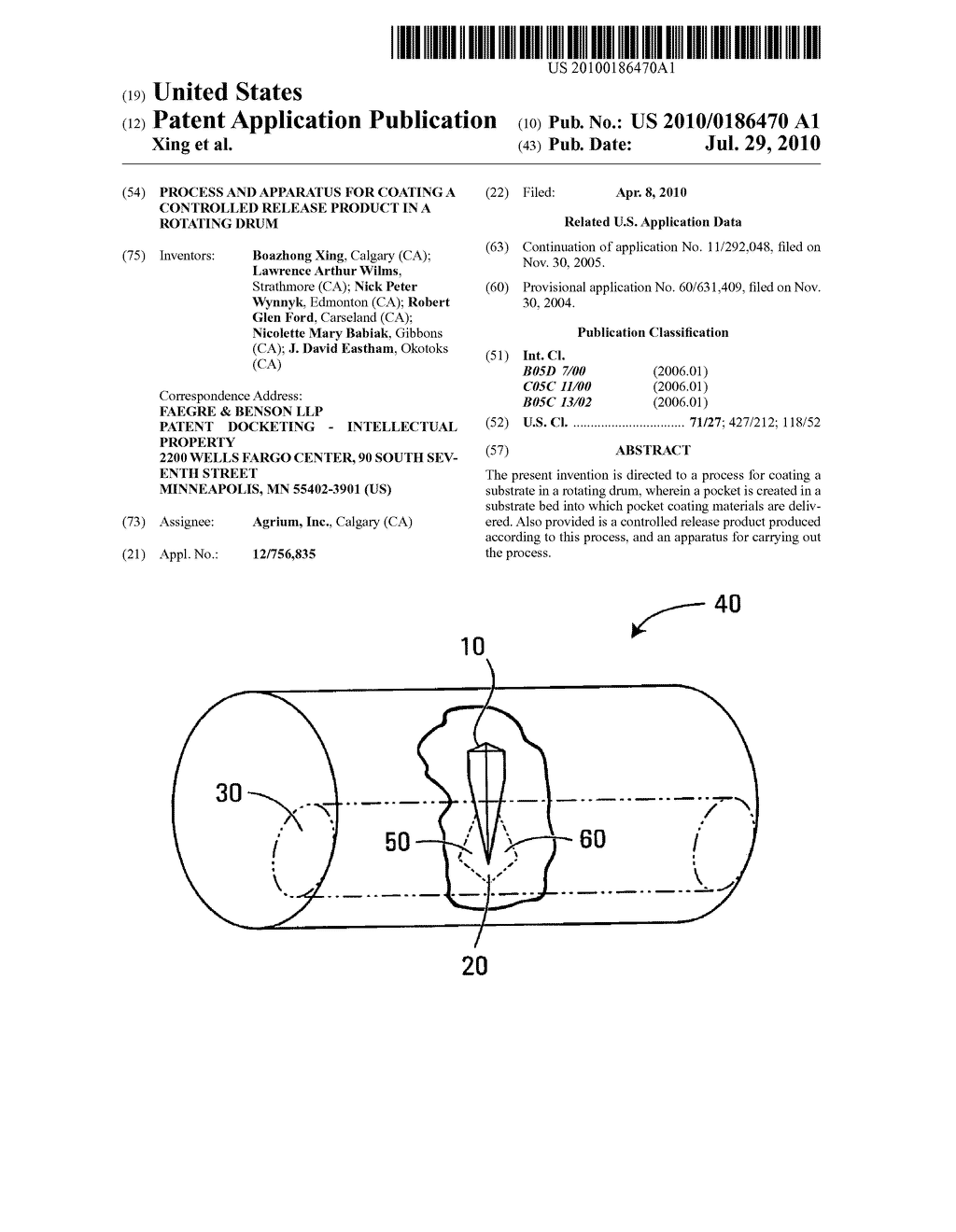 PROCESS AND APPARATUS FOR COATING A CONTROLLED RELEASE PRODUCT IN A ROTATING DRUM - diagram, schematic, and image 01