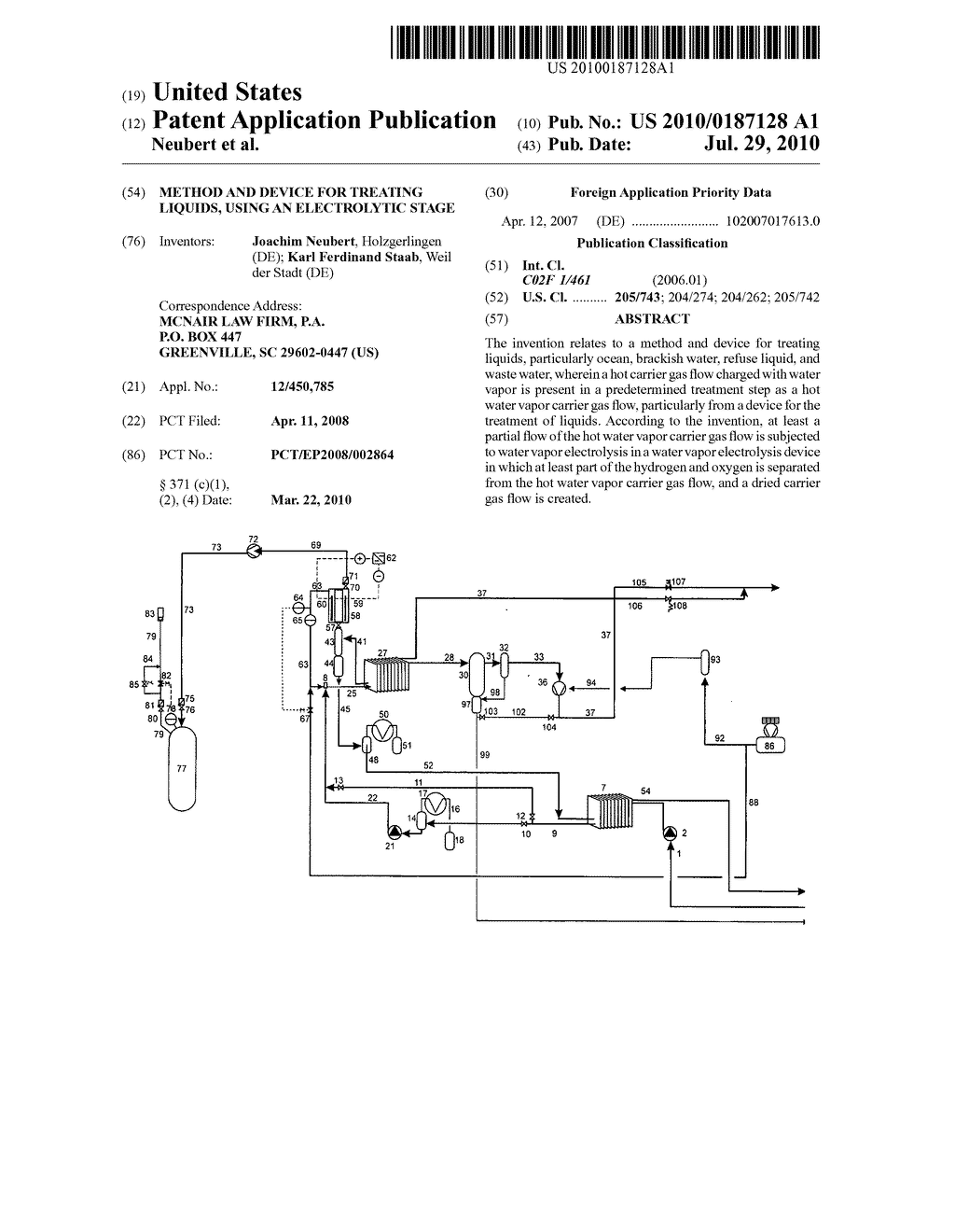 METHOD AND DEVICE FOR TREATING LIQUIDS, USING AN ELECTROLYTIC STAGE - diagram, schematic, and image 01