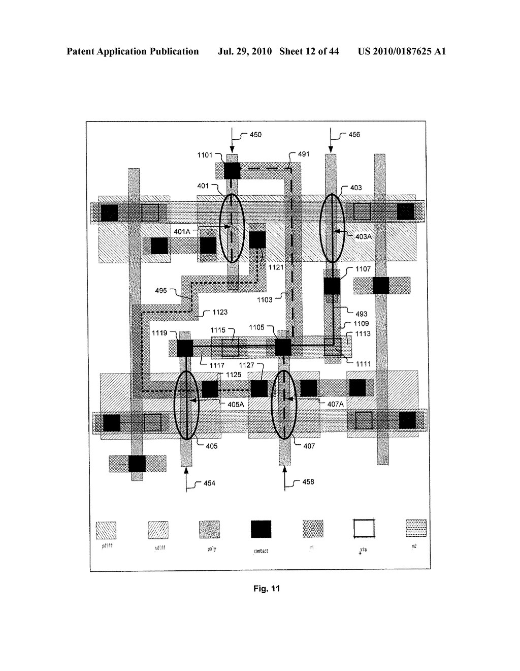 Linear Gate Level Cross-Coupled Transistor Device with Cross-Coupled Transistors Defined on Four Gate Electrode Tracks with Crossing Gate Electrode Connections - diagram, schematic, and image 13