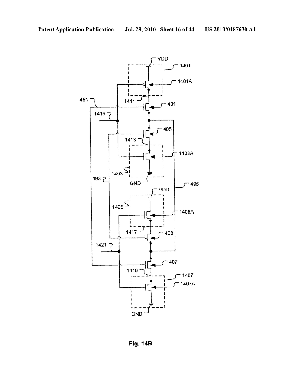 Channelized Gate Level Cross-Coupled Transistor Device with Connection Between Cross-Coupled Transistor Gate Electrodes Made Utilizing Interconnect Level Other than Gate Electrode Level - diagram, schematic, and image 17