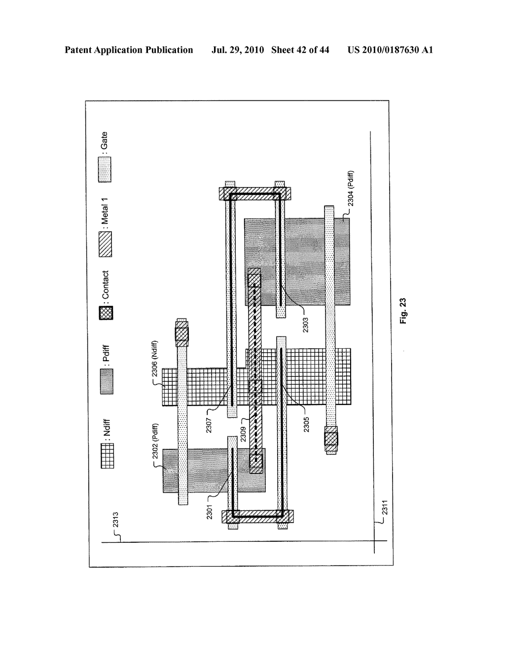 Channelized Gate Level Cross-Coupled Transistor Device with Connection Between Cross-Coupled Transistor Gate Electrodes Made Utilizing Interconnect Level Other than Gate Electrode Level - diagram, schematic, and image 43