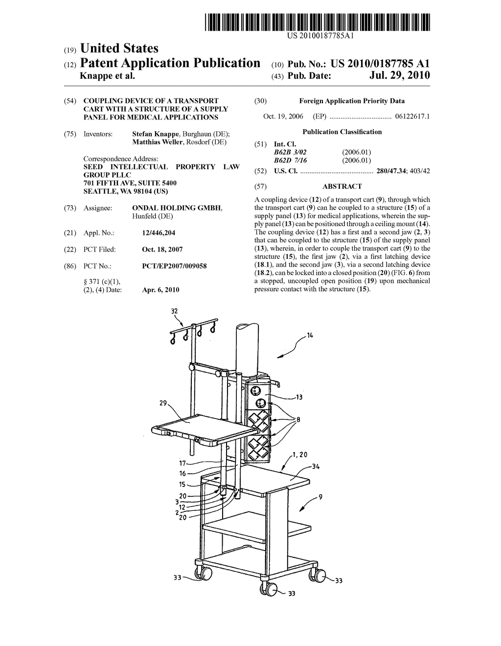 COUPLING DEVICE OF A TRANSPORT CART WITH A STRUCTURE OF A SUPPLY PANEL FOR MEDICAL APPLICATIONS - diagram, schematic, and image 01