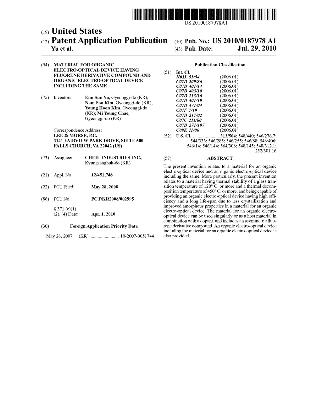 MATERIAL FOR ORGANIC ELECTRO-OPTICAL DEVICE HAVING FLUORENE DERIVATIVE COMPOUND AND ORGANIC ELECTRO-OPTICAL DEVICE INCLUDING THE SAME - diagram, schematic, and image 01