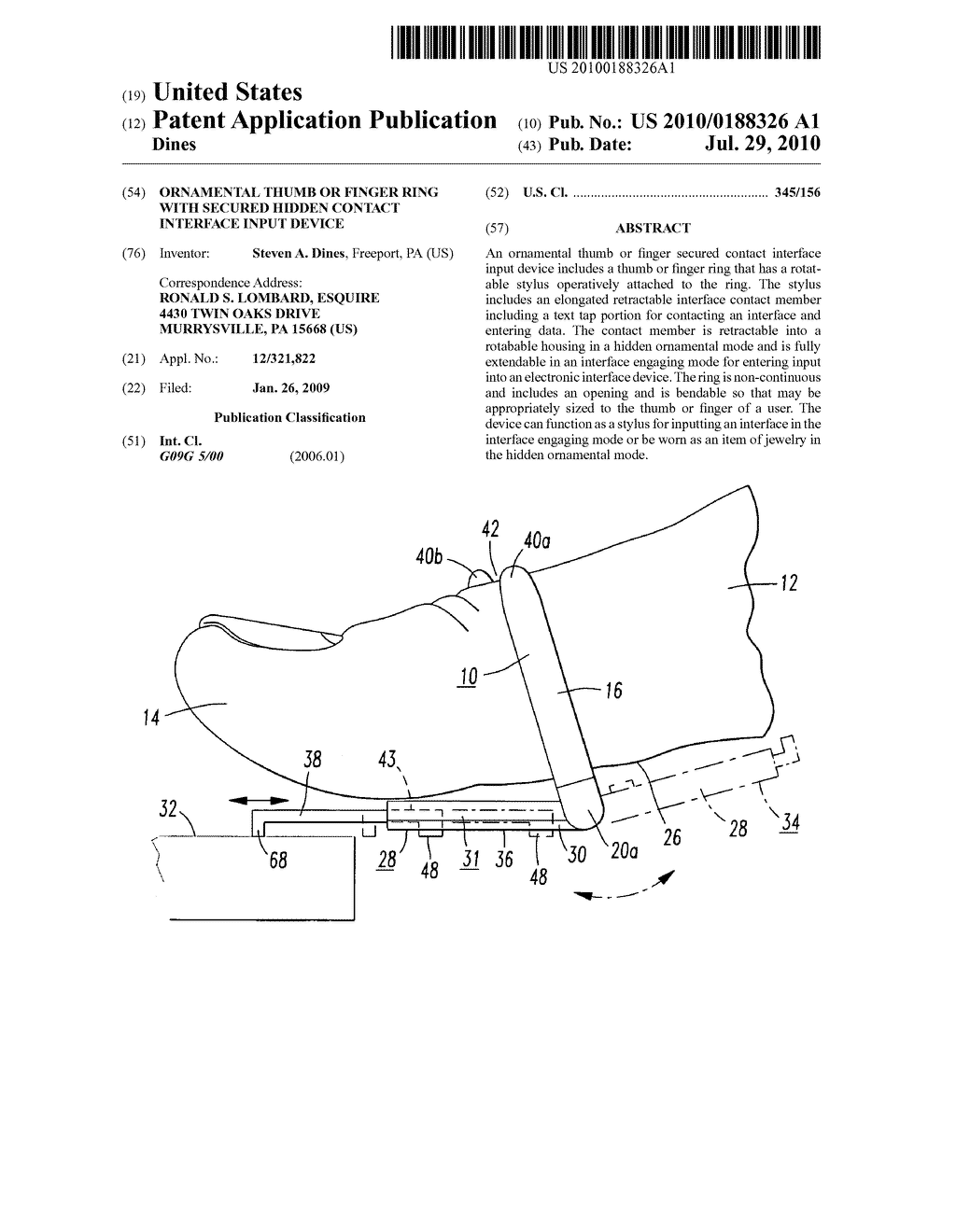 Ornamental thumb or finger ring with secured hidden contact interface input device - diagram, schematic, and image 01