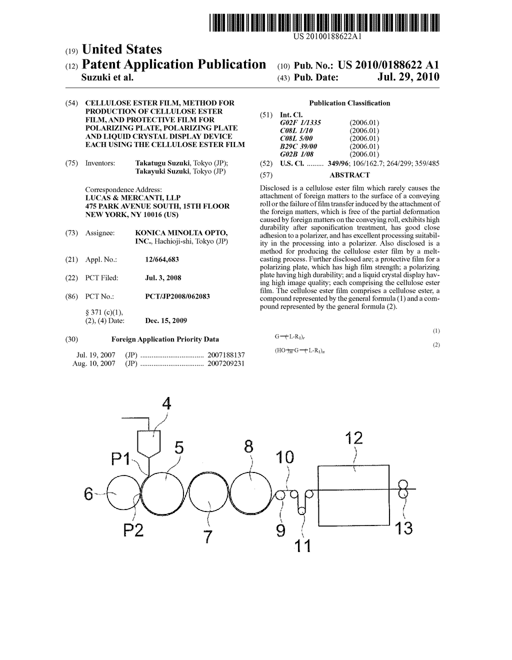 CELLULOSE ESTER FILM, METHOD FOR PRODUCTION OF CELLULOSE ESTER FILM, AND PROTECTIVE FILM FOR POLARIZING PLATE, POLARIZING PLATE AND LIQUID CRYSTAL DISPLAY DEVICE EACH USING THE CELLULOSE ESTER FILM - diagram, schematic, and image 01