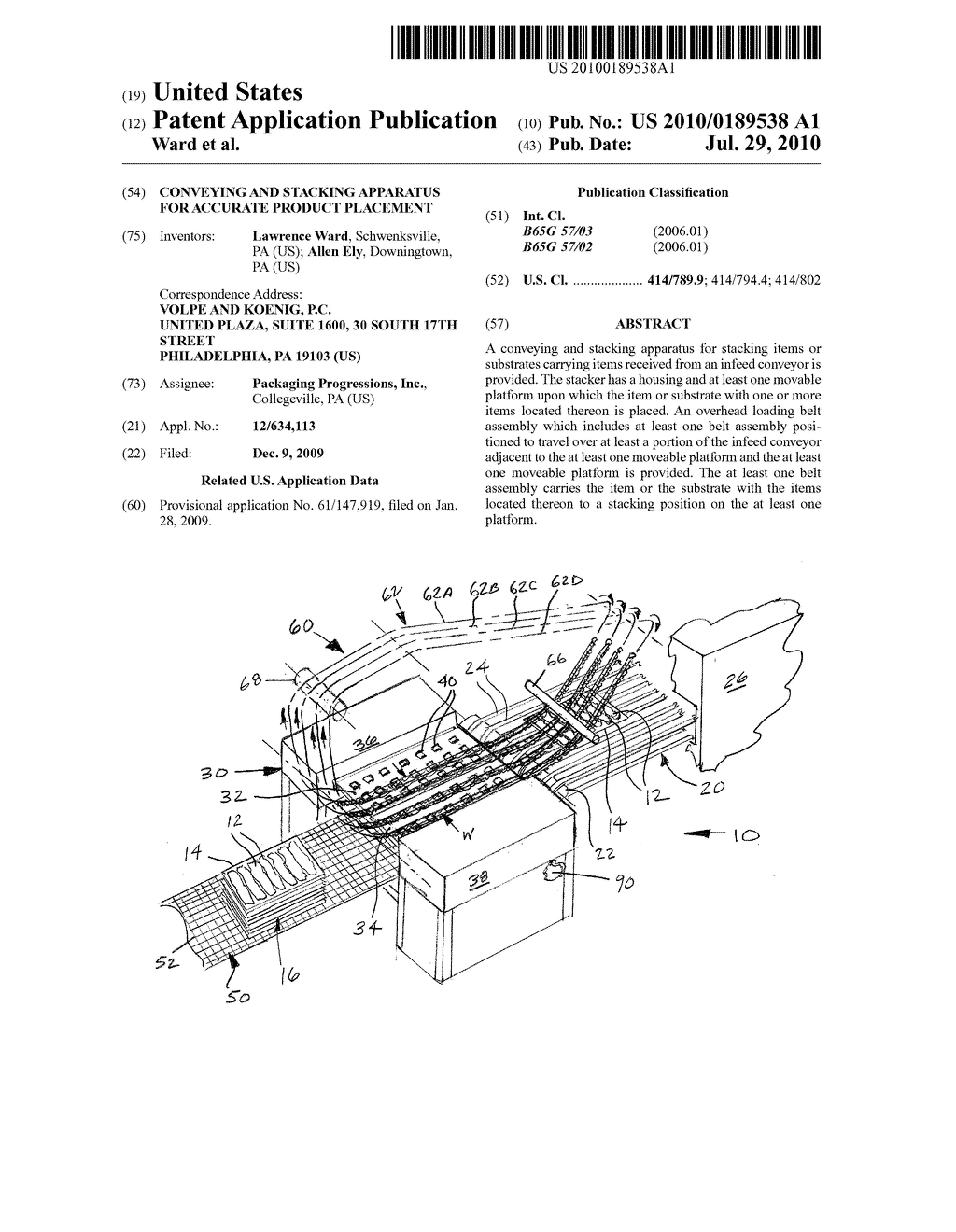 CONVEYING AND STACKING APPARATUS FOR ACCURATE PRODUCT PLACEMENT - diagram, schematic, and image 01