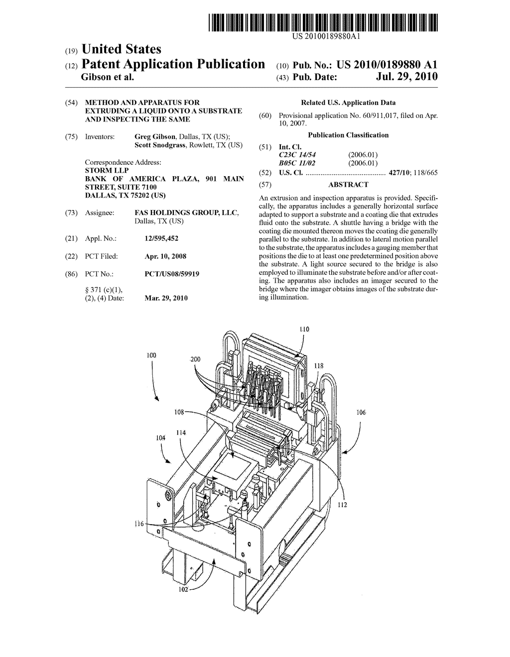 Method and Apparatus for Extruding a Liquid Onto a Substrate and Inspecting the Same - diagram, schematic, and image 01