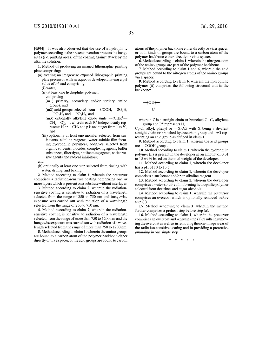 PROCESSING OF LITHOGRAPHIC PRINTING PLATES WITH A DEVELOPER SOLUTION CONTAINING A HYDROPHILIC POLYMER - diagram, schematic, and image 34