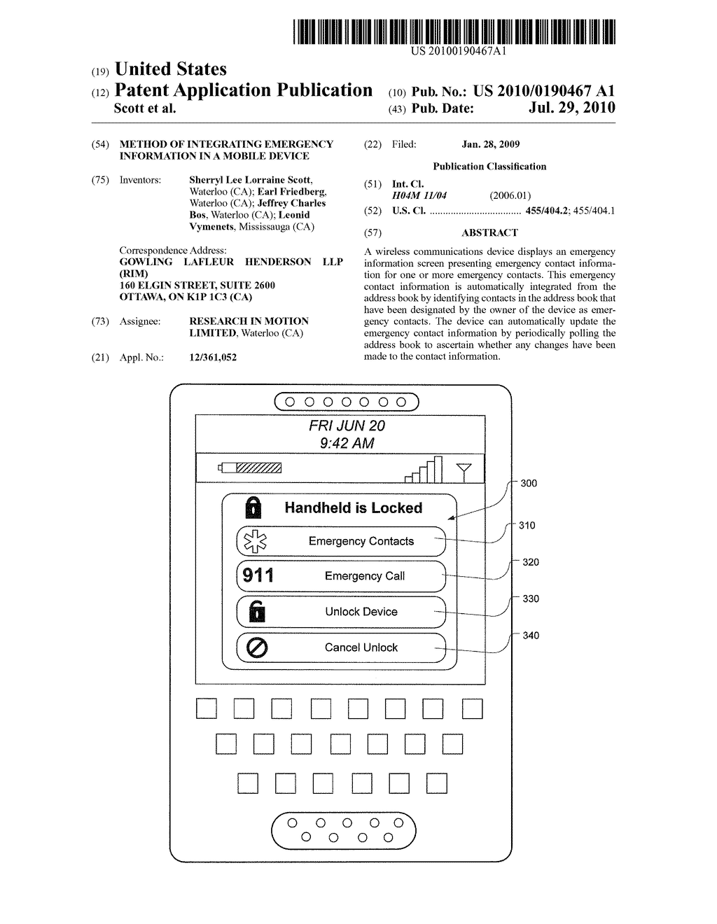 METHOD OF INTEGRATING EMERGENCY INFORMATION IN A MOBILE DEVICE - diagram, schematic, and image 01