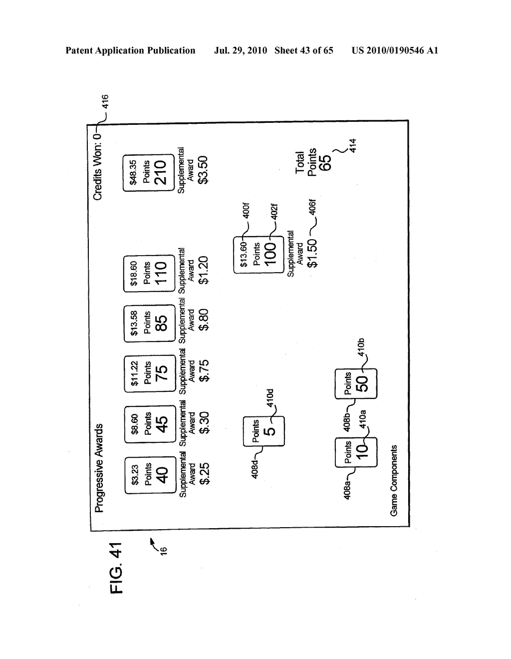 GAMING SYSTEM AND METHOD FOR ENABLING A PLAYER TO SELECT PROGRESSIVE AWARDS TO TRY FOR AND CHANCES OF WINNING PROGRESSIVE AWARDS - diagram, schematic, and image 44