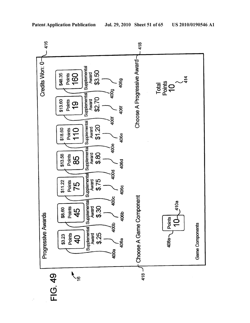 GAMING SYSTEM AND METHOD FOR ENABLING A PLAYER TO SELECT PROGRESSIVE AWARDS TO TRY FOR AND CHANCES OF WINNING PROGRESSIVE AWARDS - diagram, schematic, and image 52