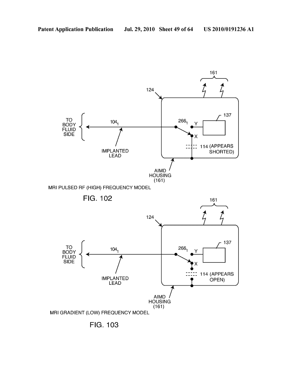 SWITCHED DIVERTER CIRCUITS FOR MINIMIZING HEATING OF AN IMPLANTED LEAD AND/OR PROVIDING EMI PROTECTION IN A HIGH POWER ELECTROMAGNETIC FIELD ENVIRONMENT - diagram, schematic, and image 50