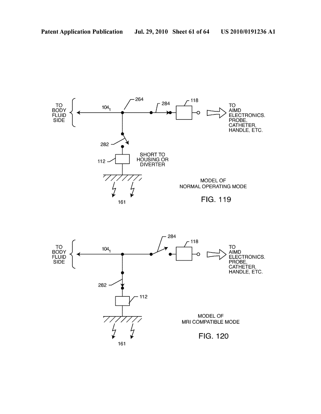 SWITCHED DIVERTER CIRCUITS FOR MINIMIZING HEATING OF AN IMPLANTED LEAD AND/OR PROVIDING EMI PROTECTION IN A HIGH POWER ELECTROMAGNETIC FIELD ENVIRONMENT - diagram, schematic, and image 62