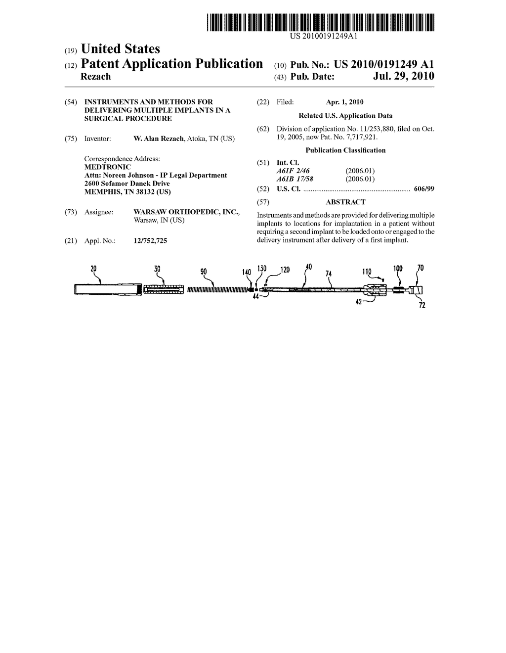 Instruments and Methods for Delivering Multiple Implants in a Surgical Procedure - diagram, schematic, and image 01